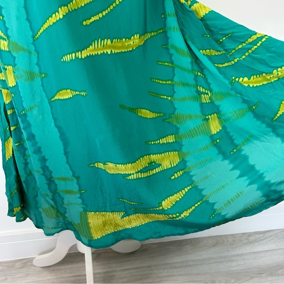 East 100% Silk Maxi Dress Size 14 Teal Green Sequin Trims Beach Boho - Picture 8 of 10